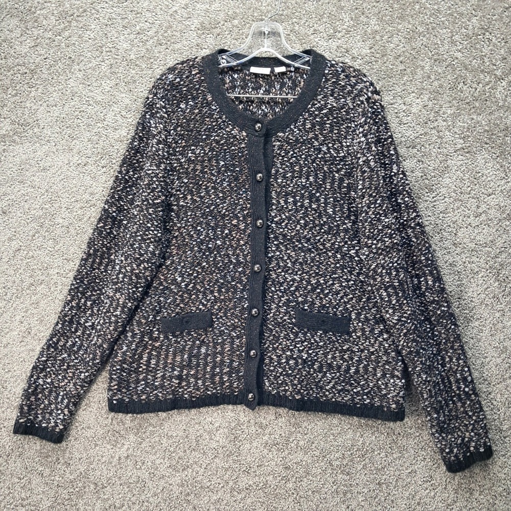 Cato Woman Black Brown Grey Textured Popcorn Knit‎ Button Front Cardigan 18/20W